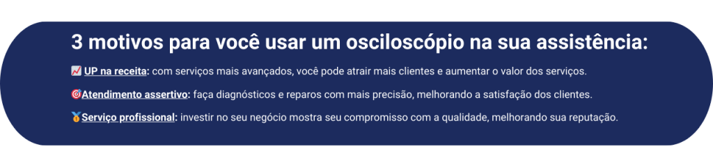 Banner azul com o texto “3 motivos para você usar um osciloscópio na sua assistência técnica”.